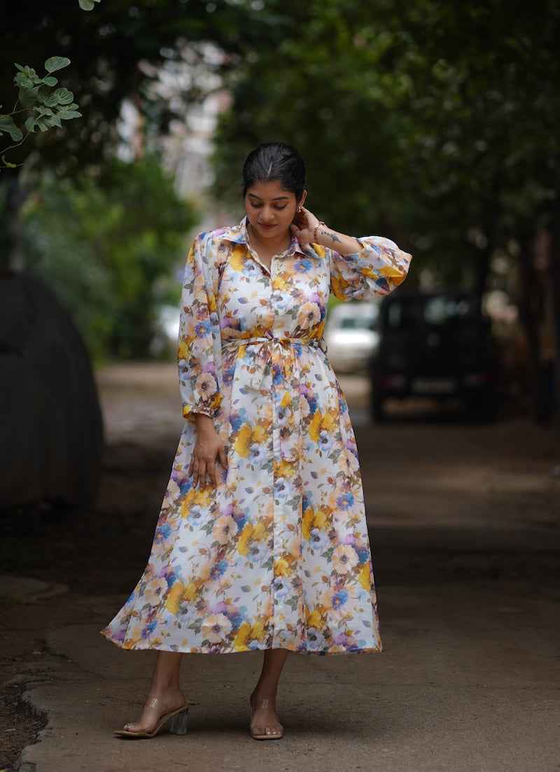 angel white georgette shirt dress