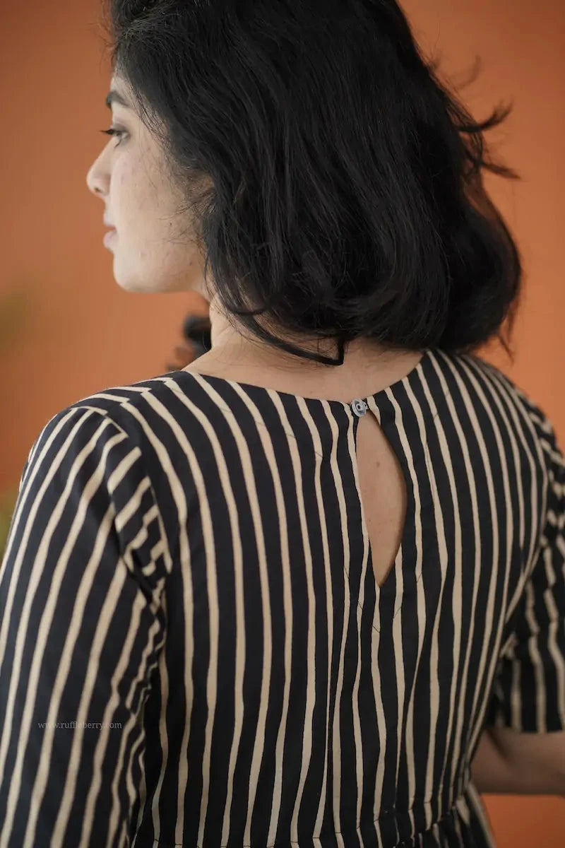 barb black striped cotton tier dress