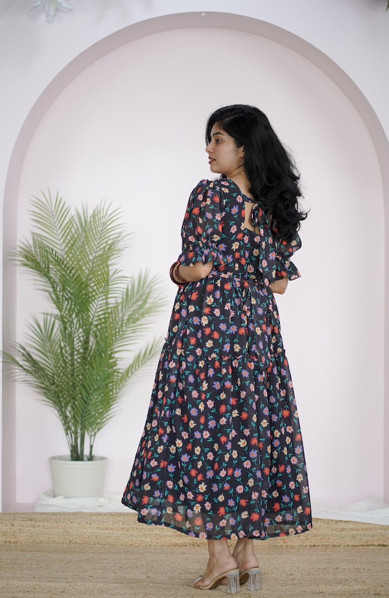 arina black minifloral georgette dress
