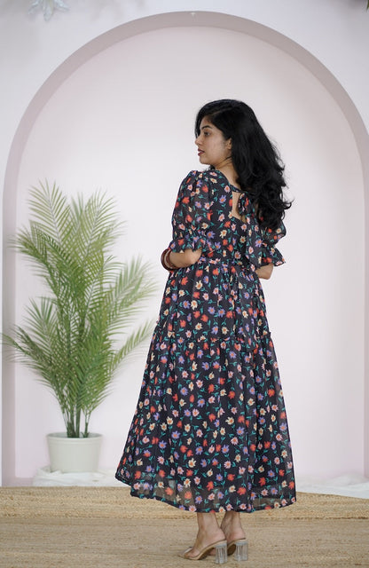 Arina Black MiniFloral Georgette dress