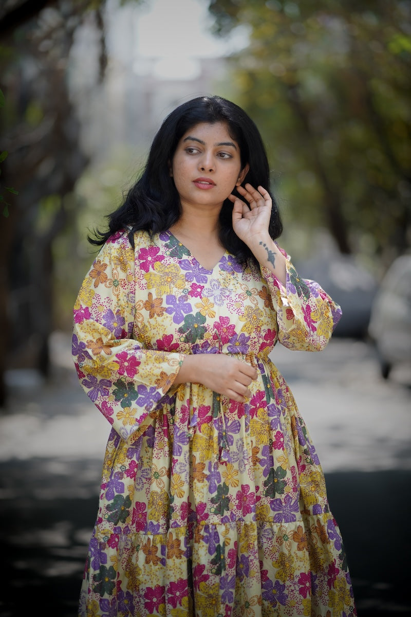 Ishani Floral Cotton Tier Dress