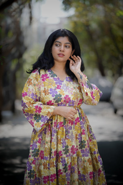 Ishani Floral Cotton Tier Dress