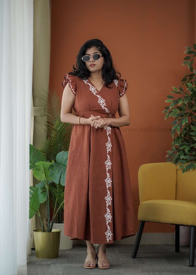 sara cotton embroidered wrap dress