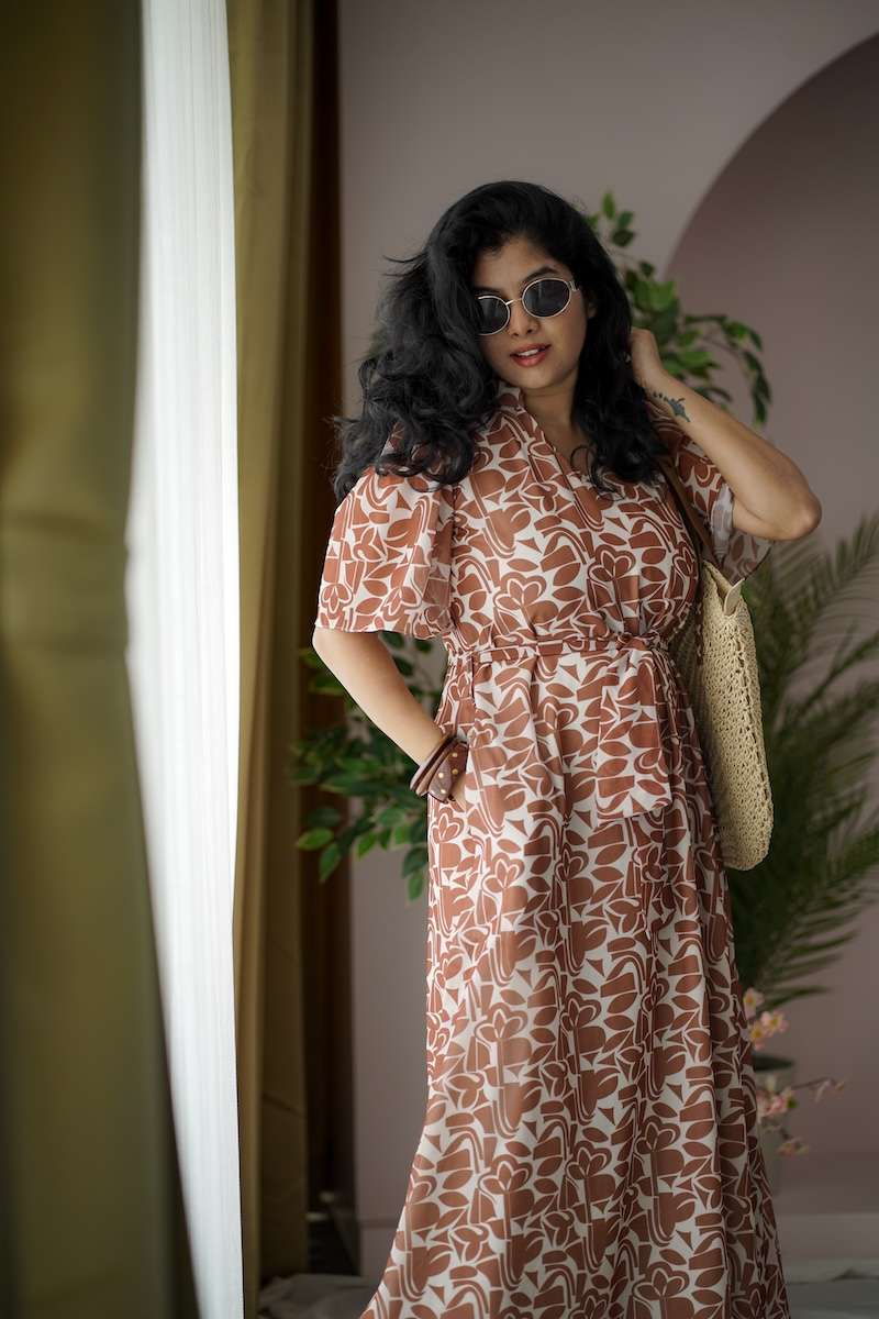 maira caramel georgette dress