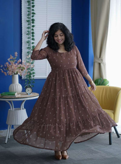 Rose Brown Floral Georgette Dress
