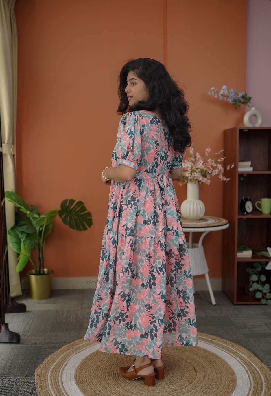 niva coral peach georgette dress