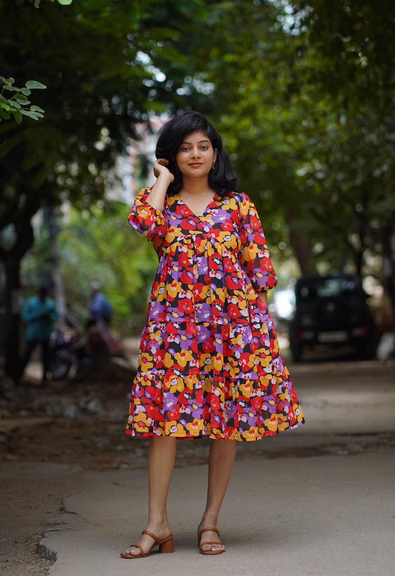 maple floral georgette dress