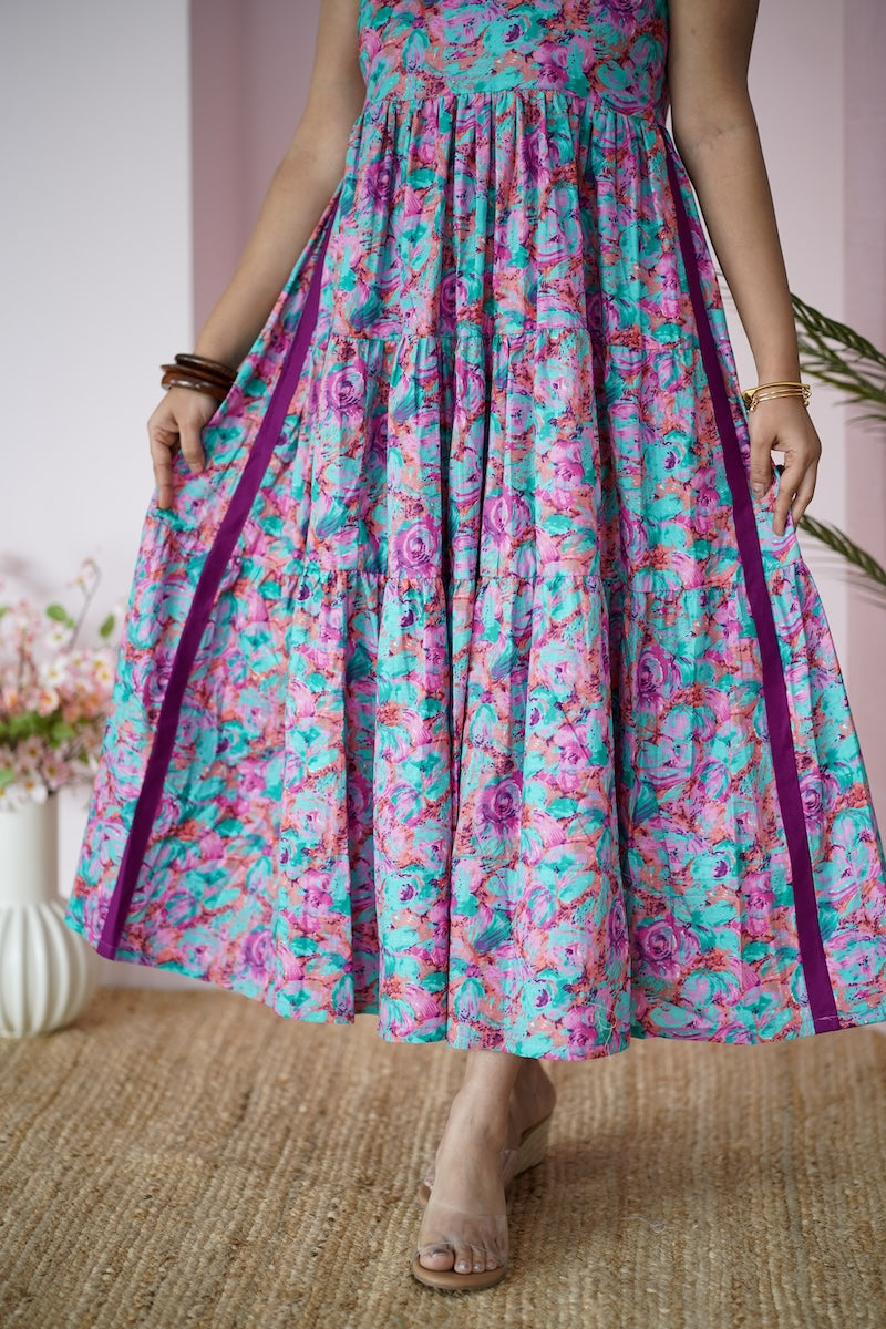 maroba multifloral cotton tier dress