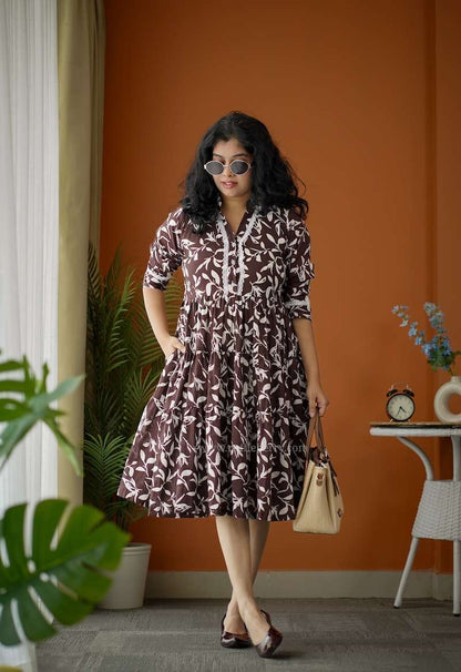 Augusta DarkBrown Cotton Tier Dress