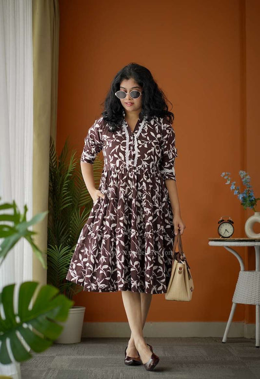 Augusta DarkBrown Cotton Tier Dress