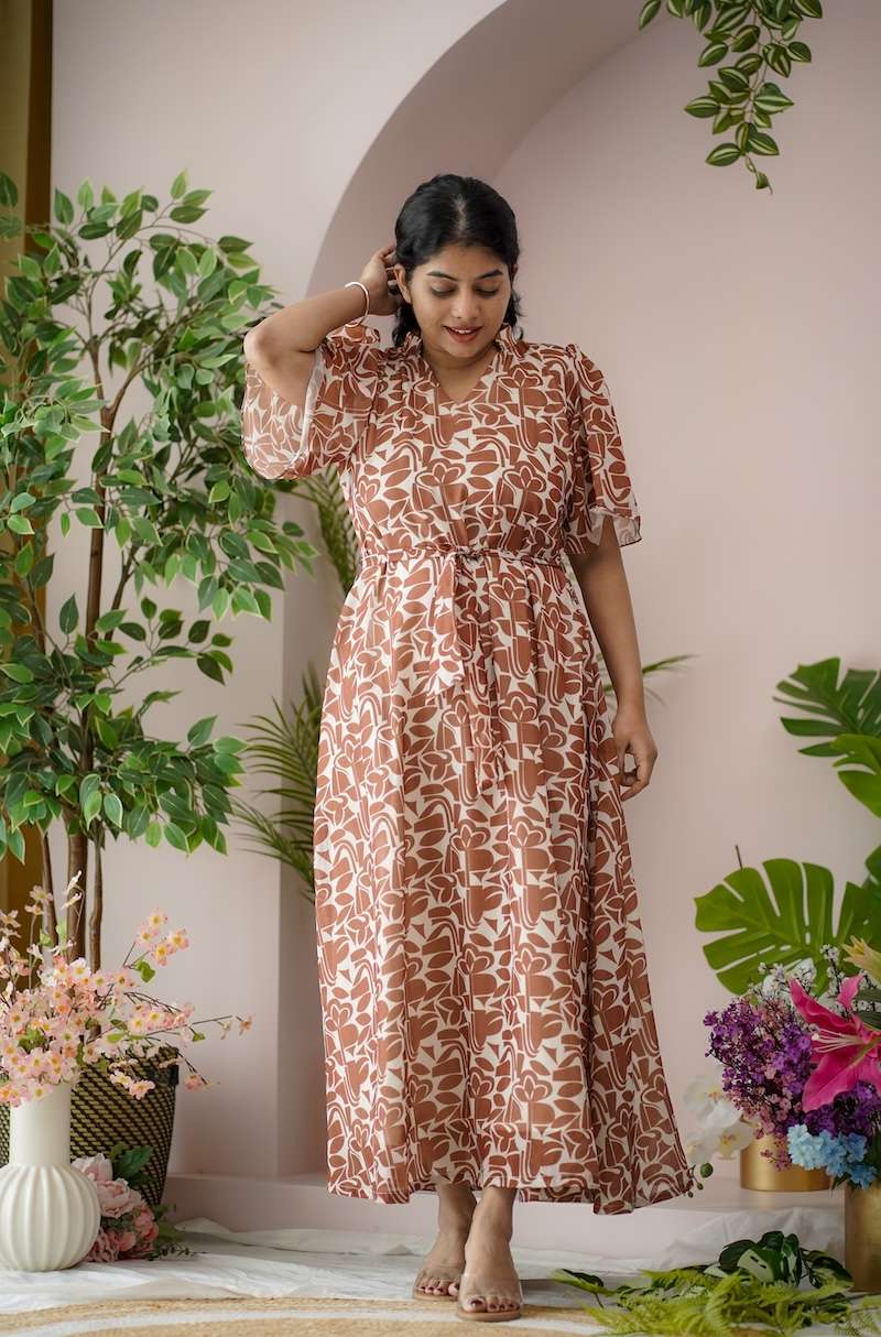 maira caramel georgette dress