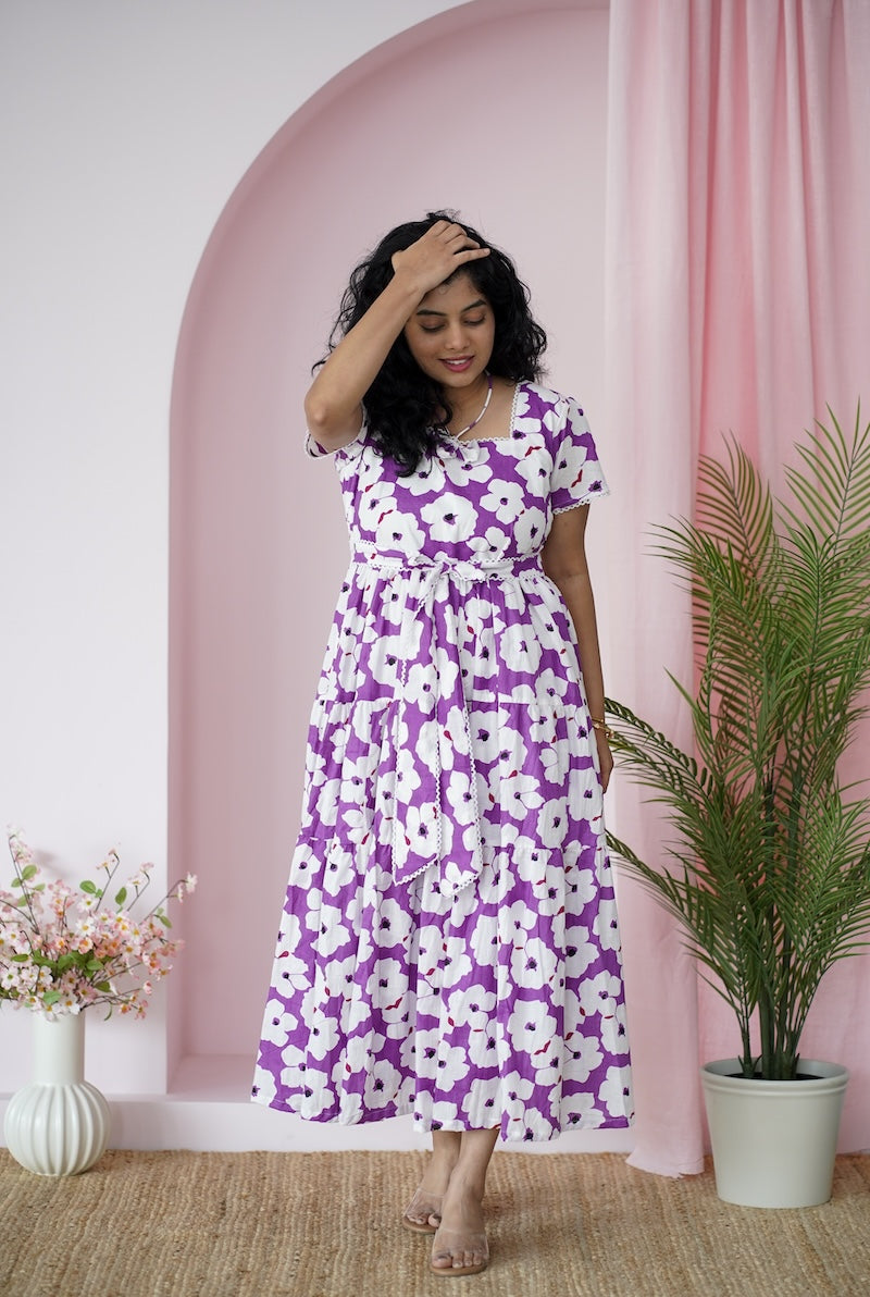 Maroba Violet WhiteFloral Cotton Dress
