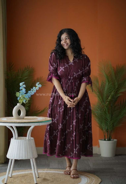 Augusta Wine Cotton Tier Dress