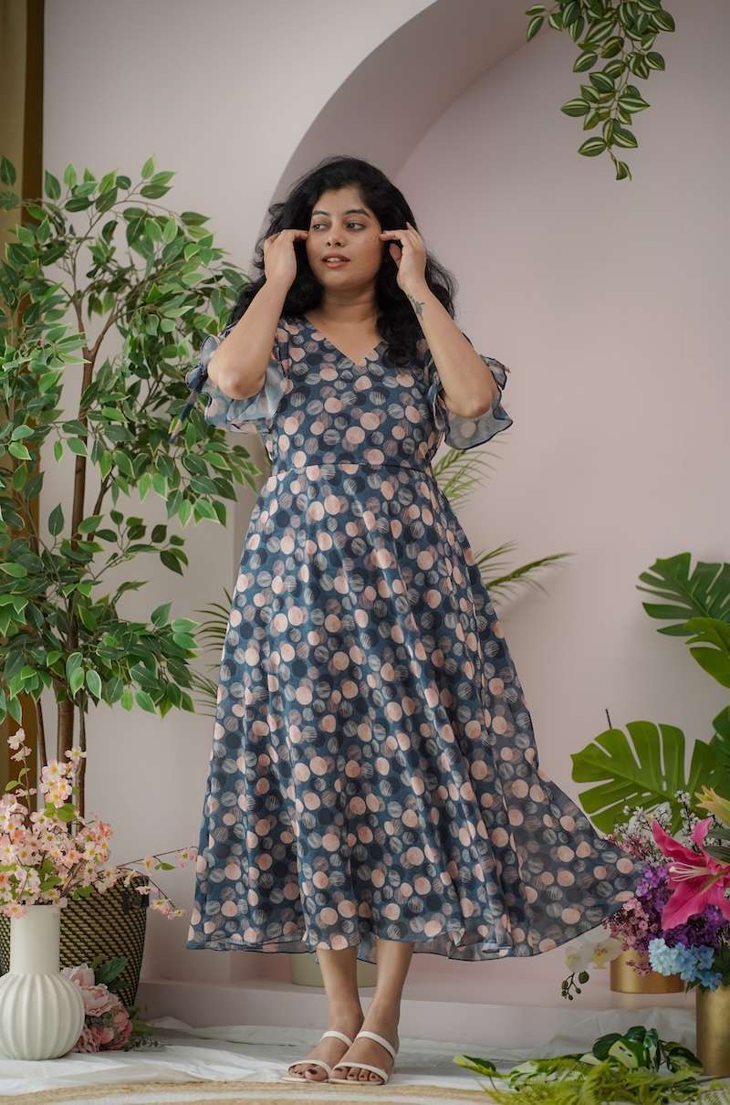 maira darkgrey polka georgette dress