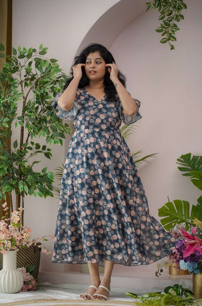 Maira DarkGrey Polka Georgette Dress