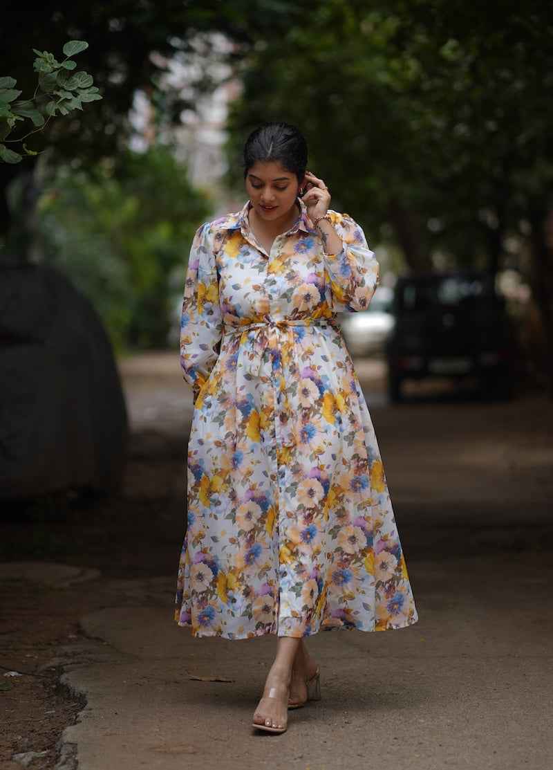 angel white georgette shirt dress