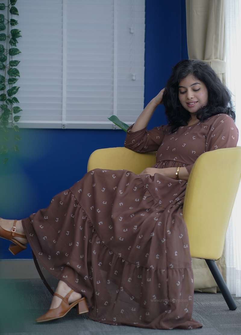 Rose Brown Floral Georgette Dress