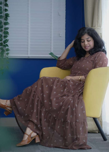 Rose Brown Floral Georgette Dress