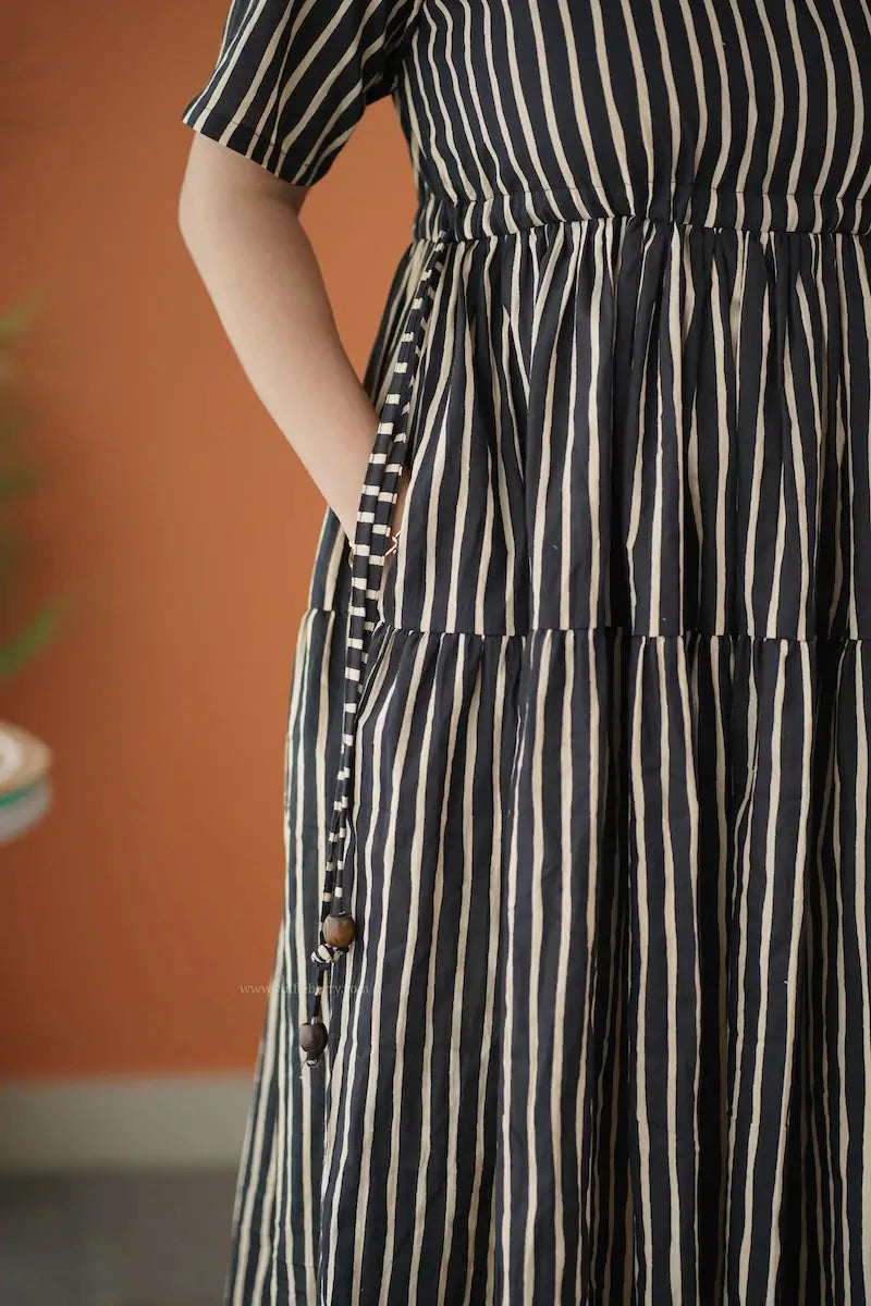 barb black striped cotton tier dress
