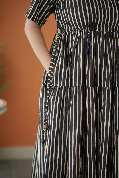 BarB Black Striped Cotton Tier Dress