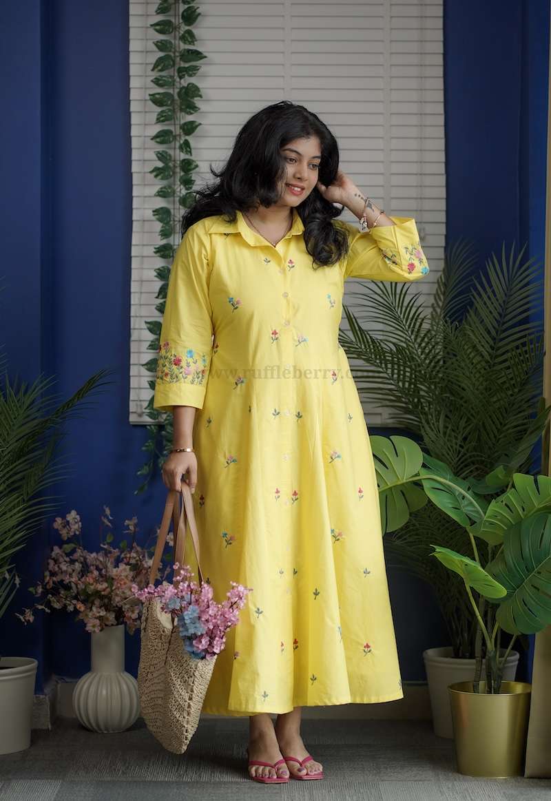 lila embroidered cotton shirt dress