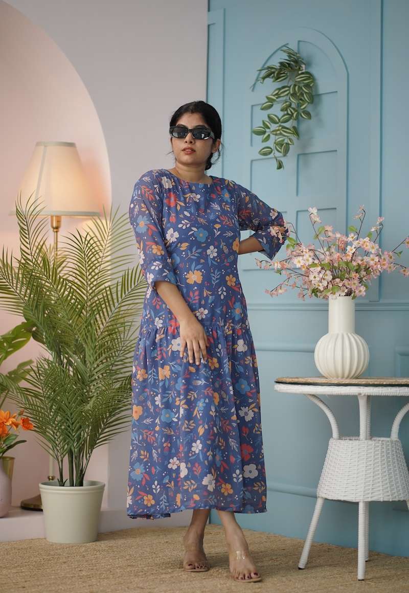 maira blue floral georgette dress