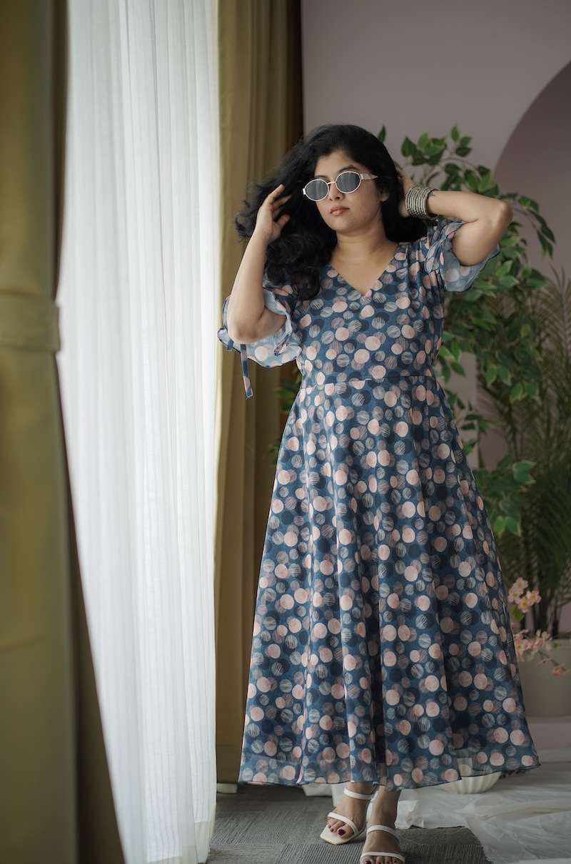 maira darkgrey polka georgette dress