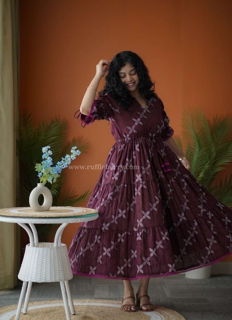 Augusta Wine Cotton Tier Dress