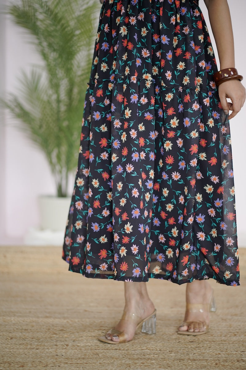 Arina Black MiniFloral Georgette dress
