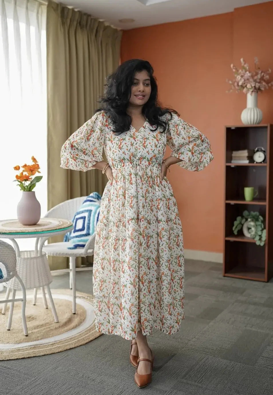 niva white orange georgette dress