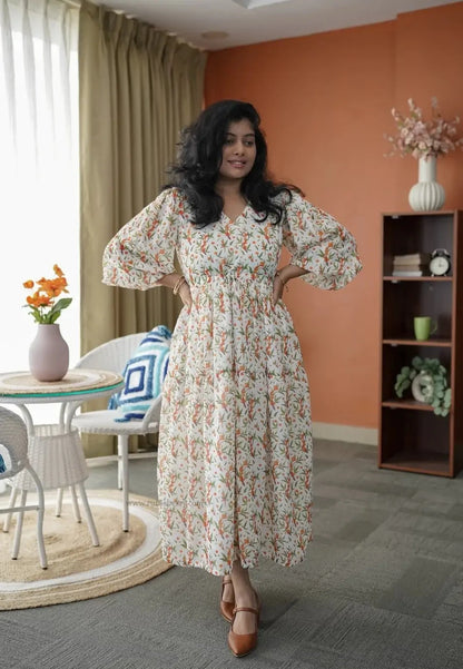 Niva White Orange Georgette Dress