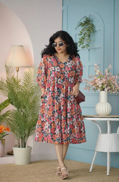 Maira Multifloral Georgette Tier Dress