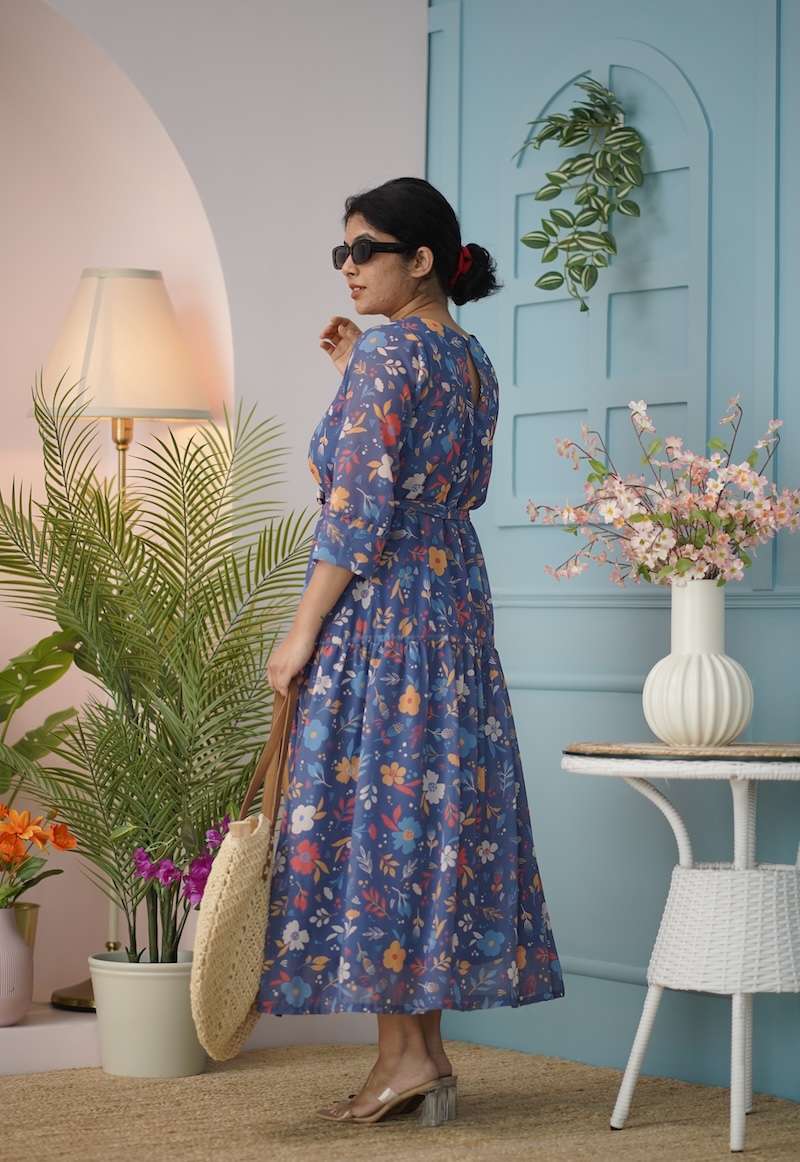 maira blue floral georgette dress