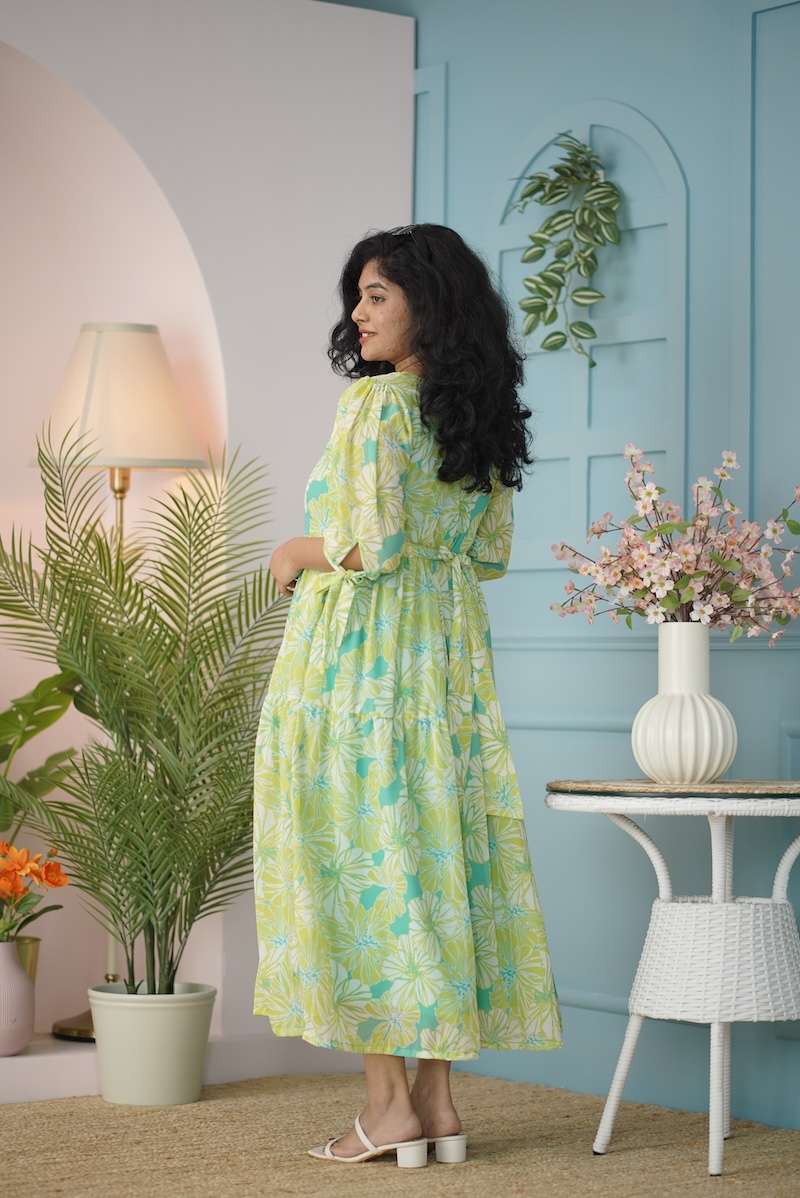 maira lime green georgette dress