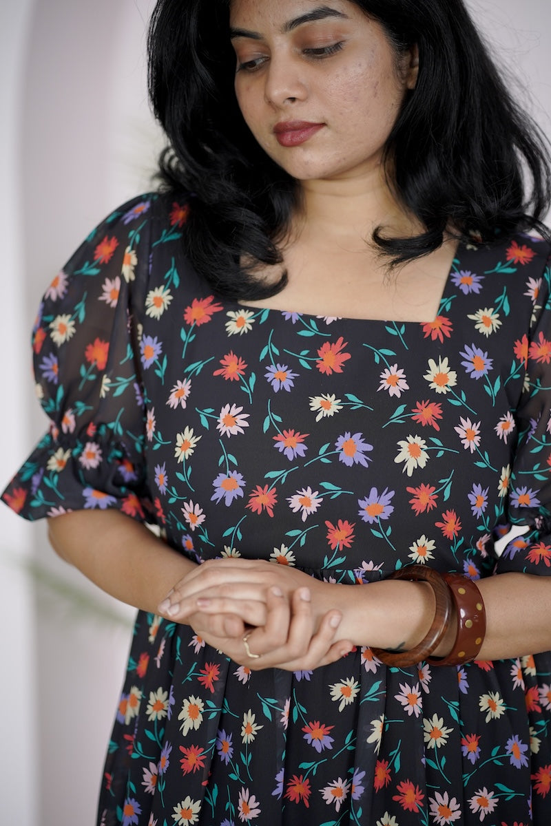 Arina Black MiniFloral Georgette dress