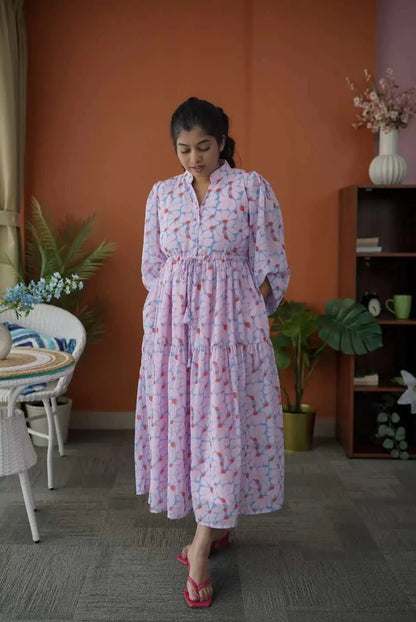 Niva IceBlue Floral Georgette Dress