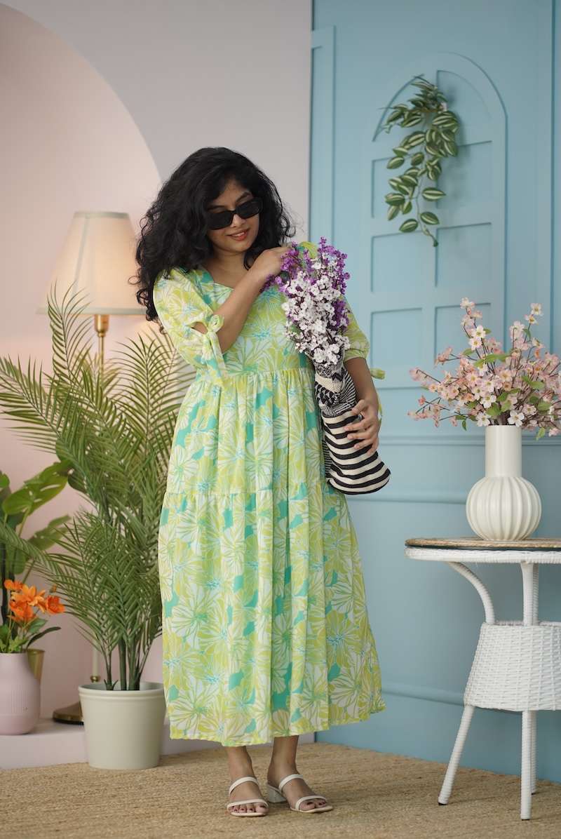 maira lime green georgette dress