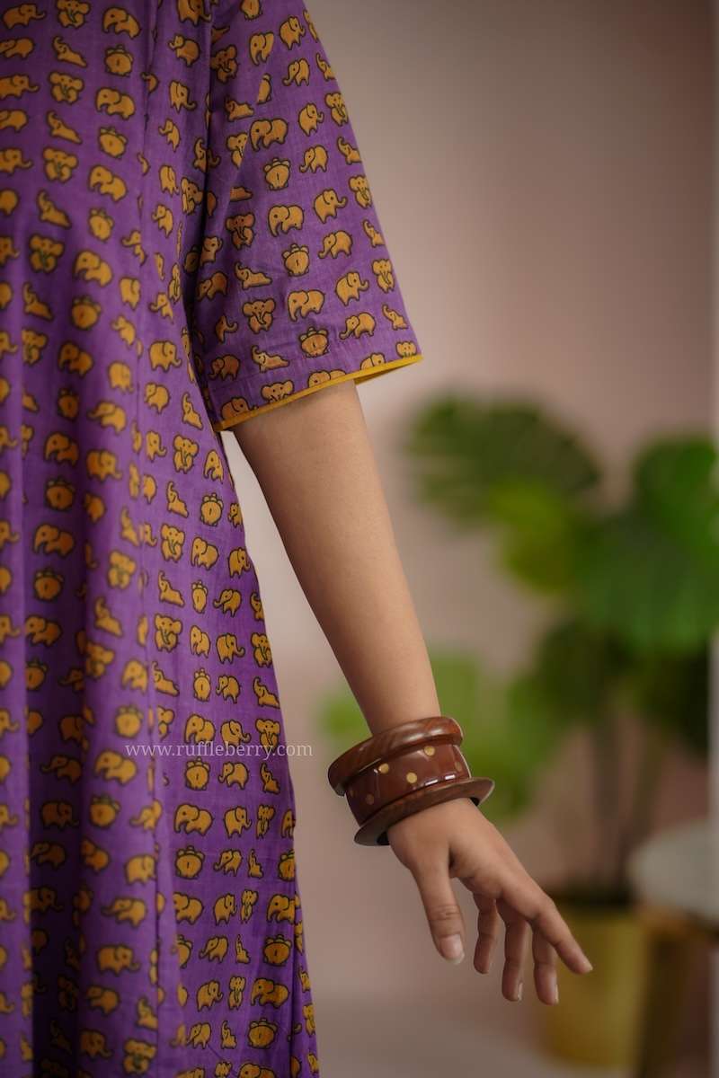 augusta mauve elephant print cotton dress