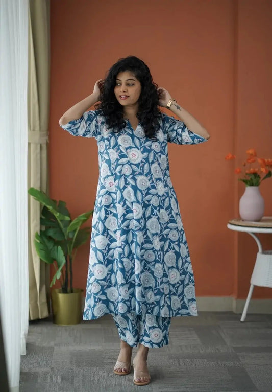 Niva TealBlue Cotton Co-ord Set