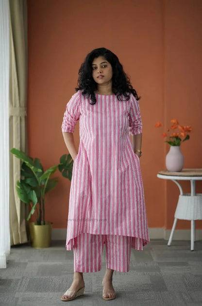 Niva Pink Striped Cotton Co-ord Set