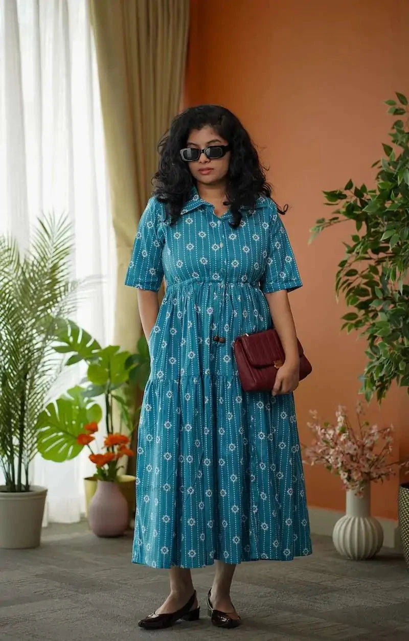 augusta blue cotton shirt dress