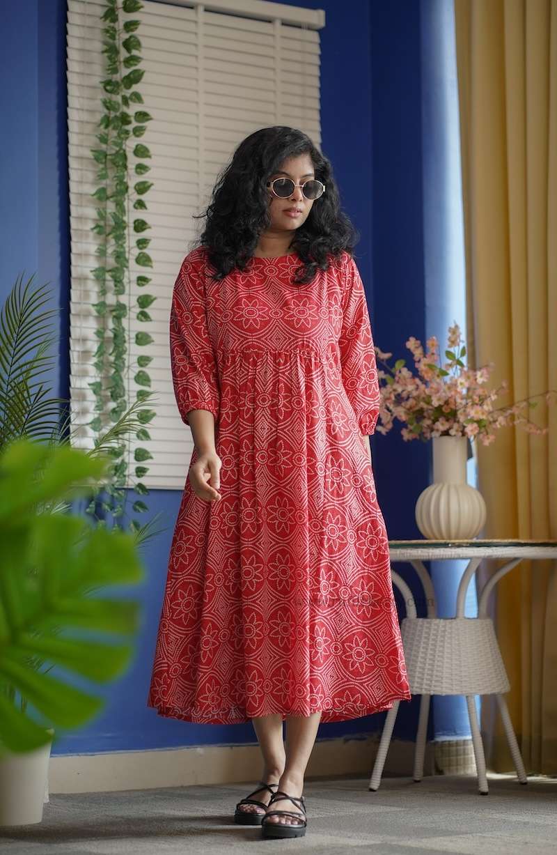 Augusta Red Cotton Aline Dress