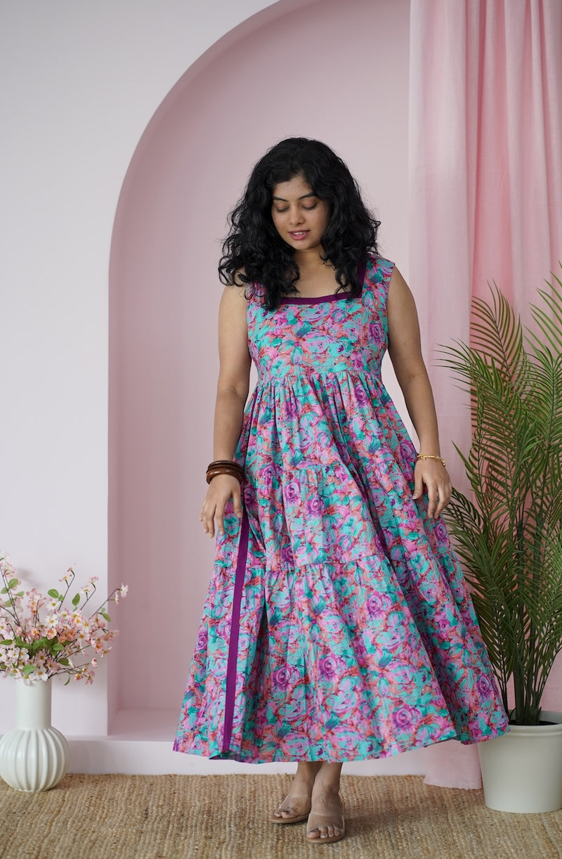 maroba multifloral cotton tier dress