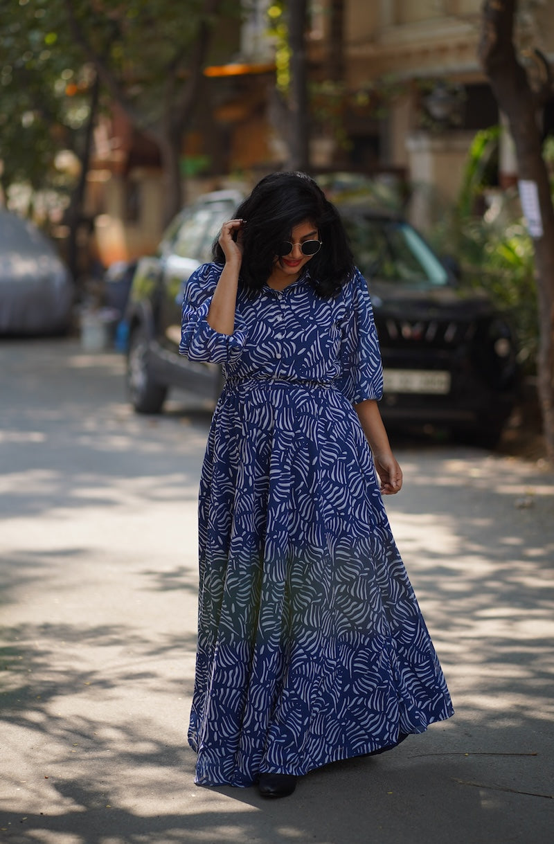 blue georgette skirt dress