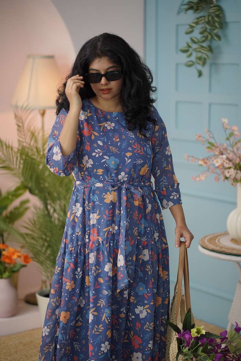 maira blue floral georgette dress