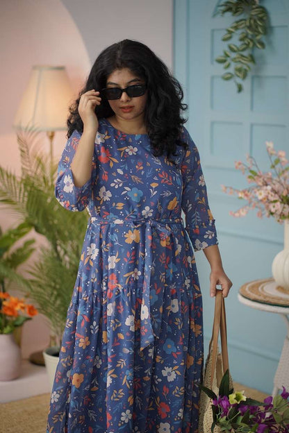 Maira Blue Floral Georgette Dress