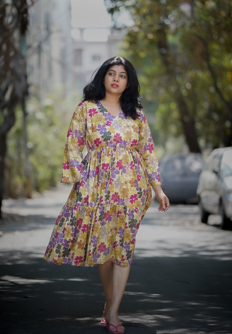 ishani floral cotton tier dress