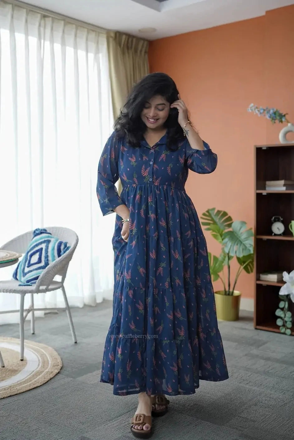 niva navyblue georgette tier dress