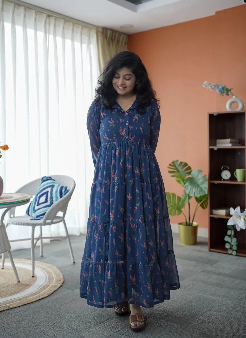 niva navyblue georgette tier dress