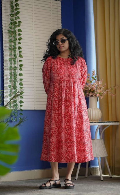 Augusta Red Cotton Aline Dress